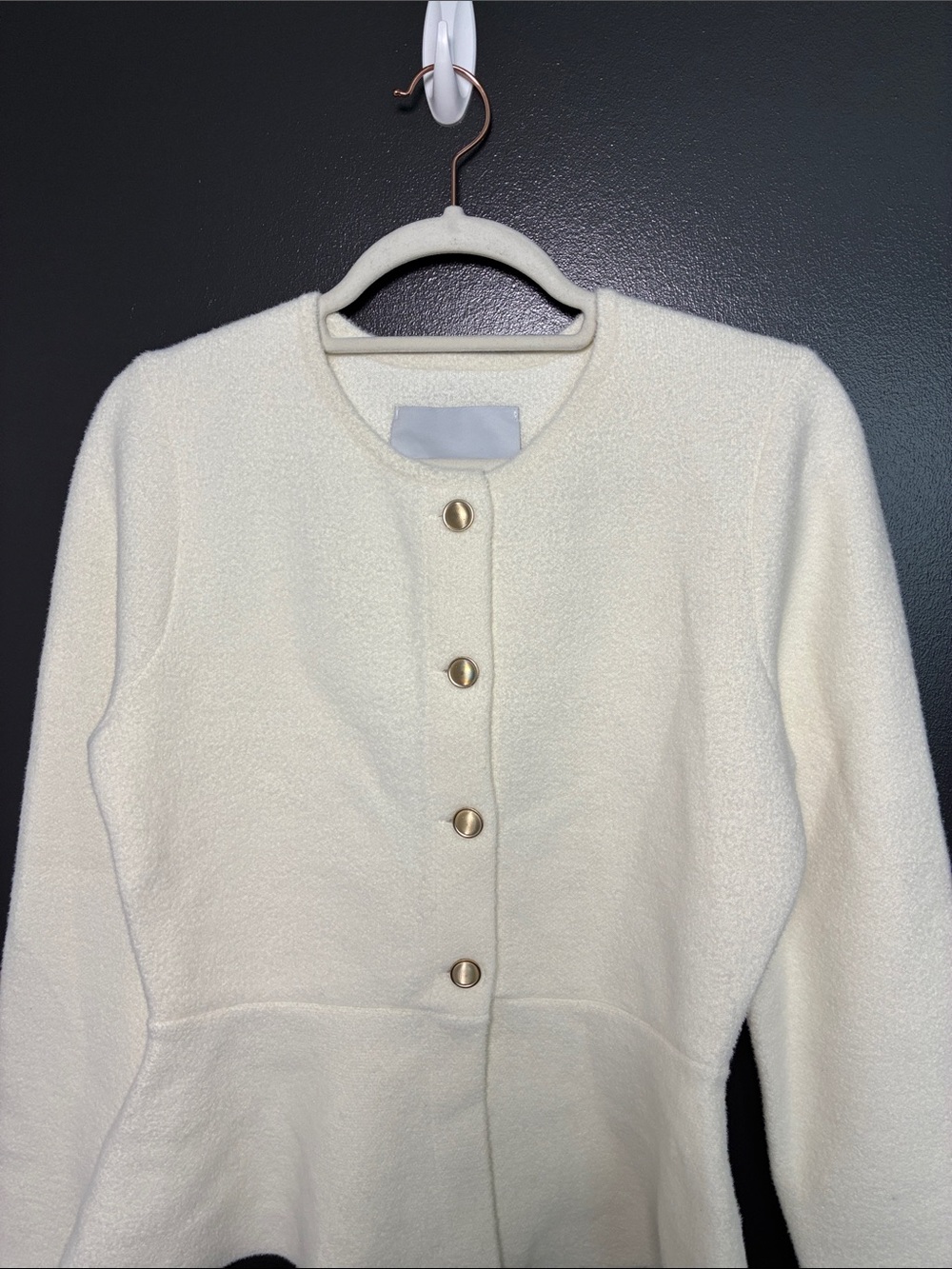 NWT NVLT Cream NVLT Sculpted Knit Collarless Blazer Jacket Peplum Sz S - Picture 5 of 9
